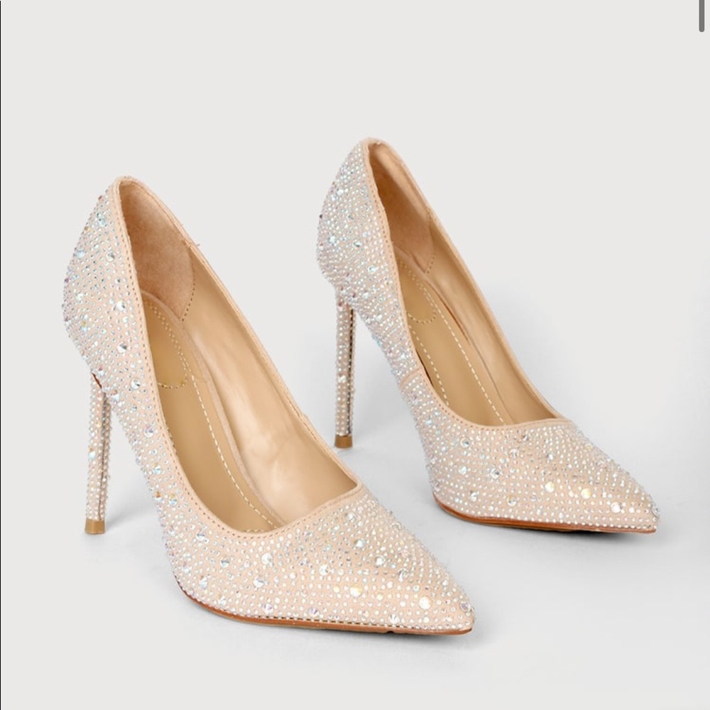 Light nude rhinestone heels